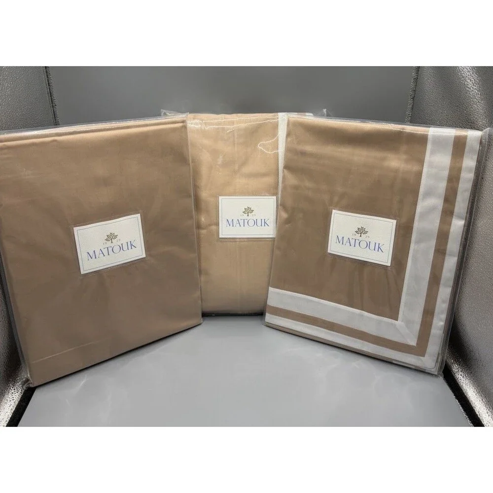 Matouk Alessandra KING Duvet + 2 KING Shams Ambrosia/Bone NEW Sateen